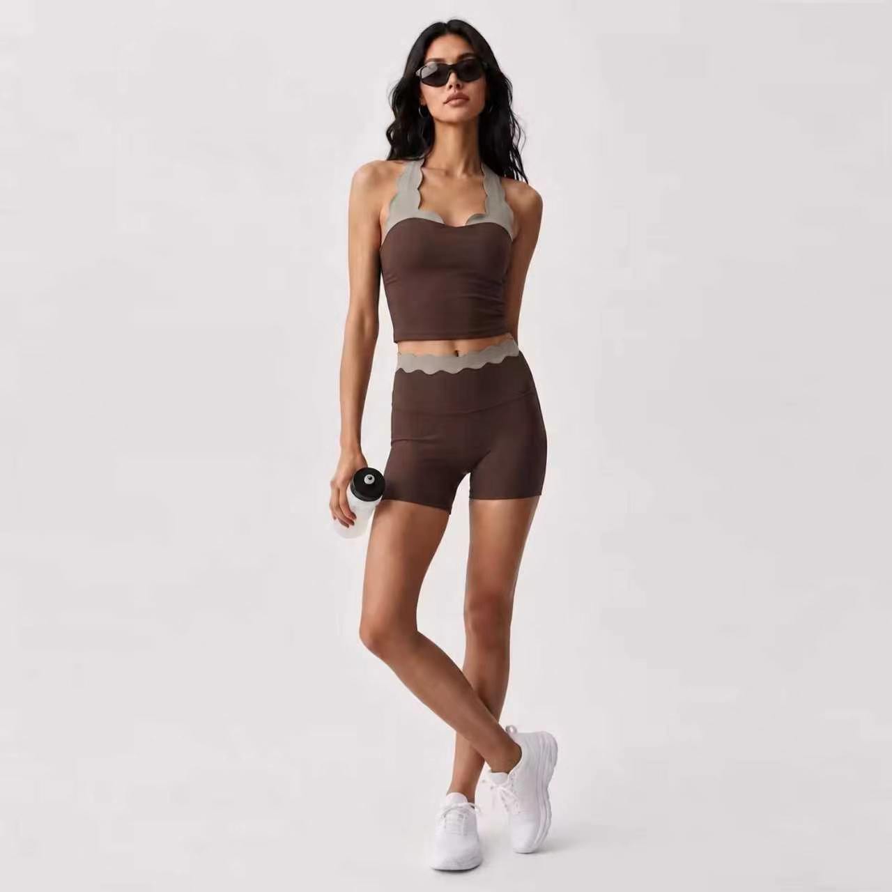 Women 2‑Piece Yoga Outfit Two‑ - Lace Bralette Set ulasan dan harga